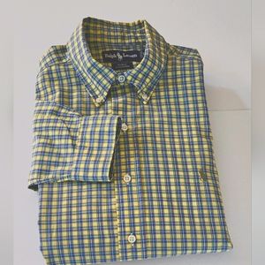 Ralph Lauren Mens Blake Large Long Sleeve Button Down Yellow/Blue Plaid